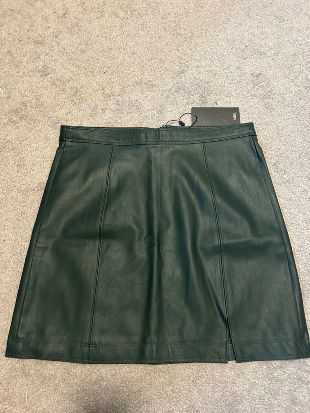 Shinestar Dark Green Faux Leather A-Line Mini Skirt